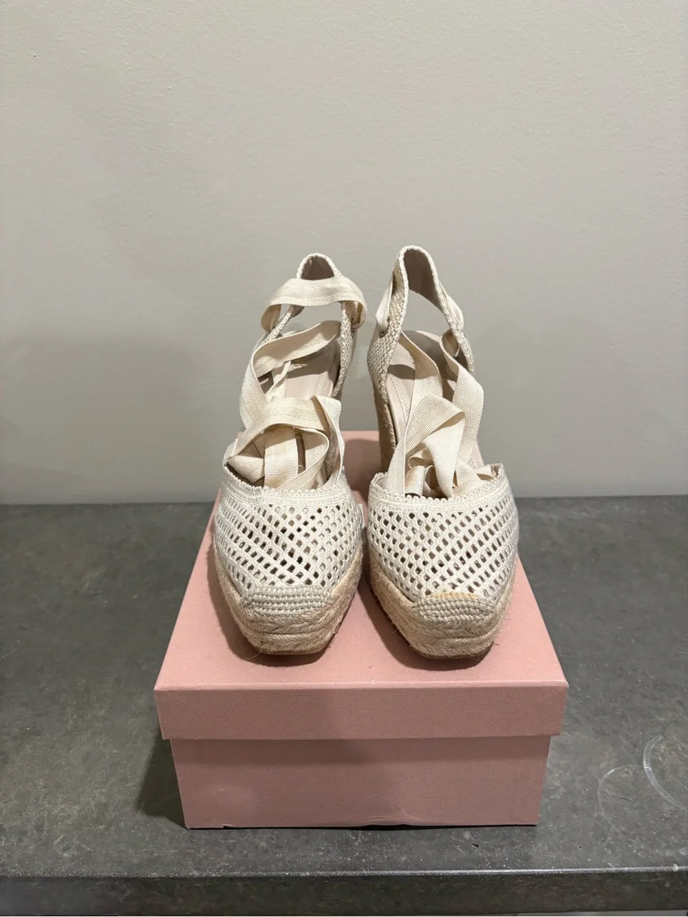 ZARA Crochet Espadrille Wedge Heels Off White -  Excellent Condition 39 (8.5)